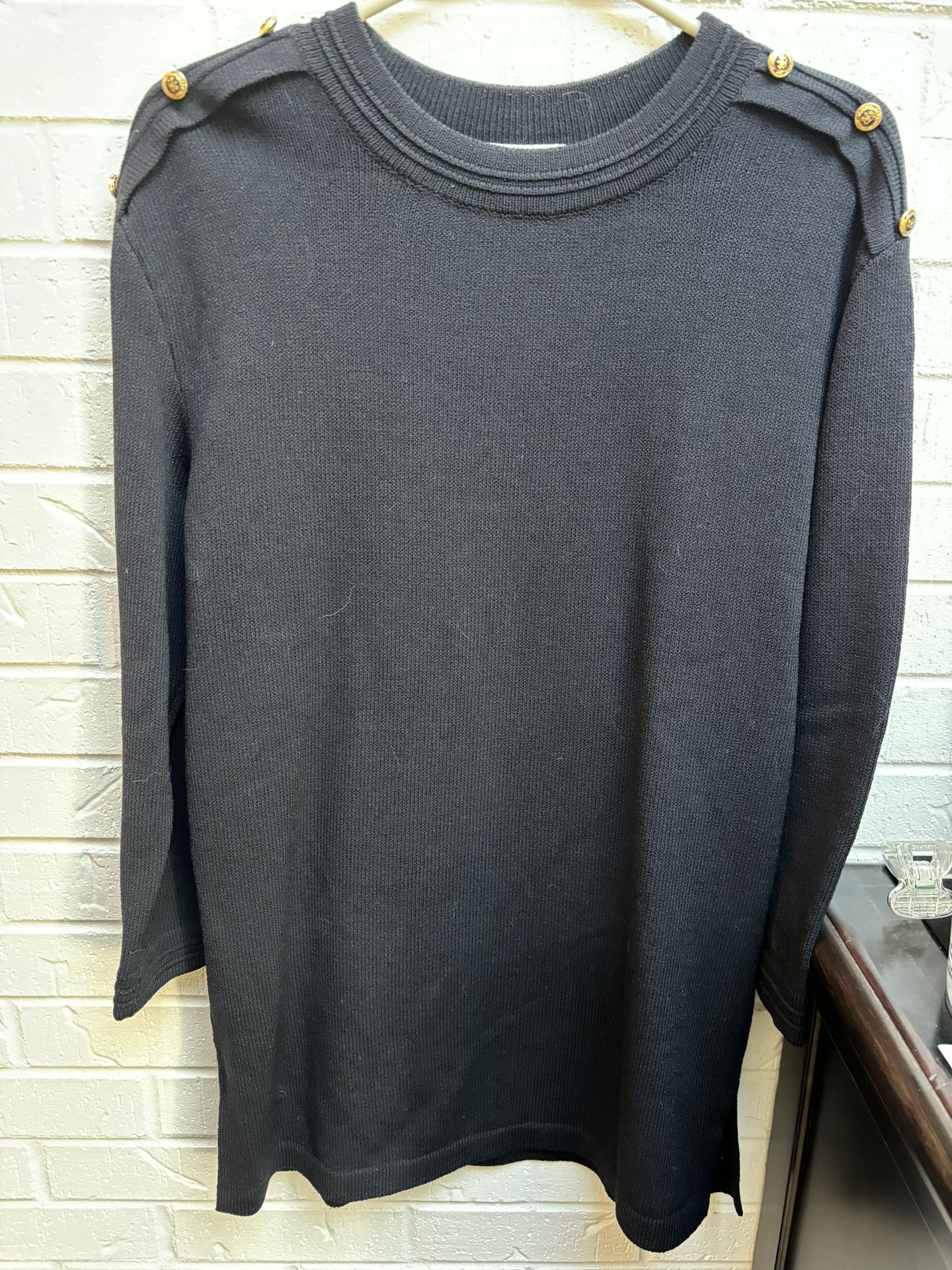 St John Collection Marie Gray Preowned Tight Knit Black Tunic Size P
