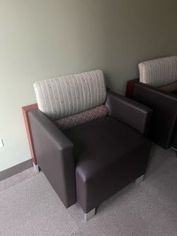 Pair of Modern Faux Leather and Fabric Lounge Chairs