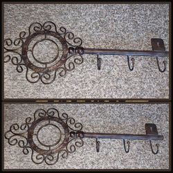 VINTAGE ORNATE 27" METAL KEY CLOTHES HAT HOOK COAT RACK