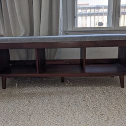 Dark Wood Bench With Grey Seat 