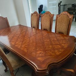 Solid Wood Vintage Dining Table Set With China Cabinet 