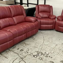 New Red Leather Recliner Set (Finance & Delivery)