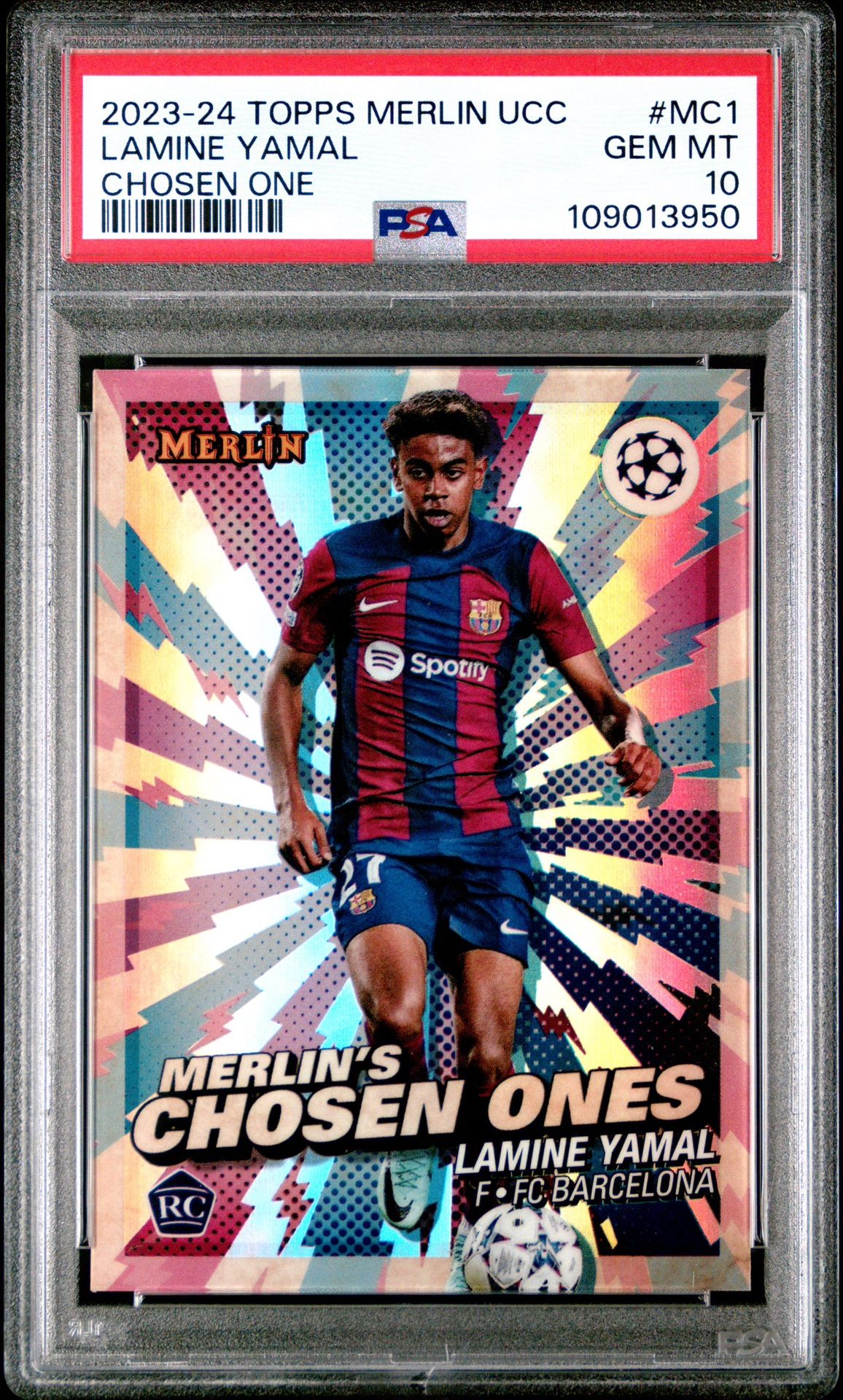 2023 Topps Merlin UCC Lamine Yamal Chosen One #MC1 PSA 10 FC Barcelona