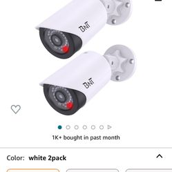 BNT Dummy Fake Security Camera, with One Red LED Light at Night, for Home and Businesses Security Indoor/Outdoor (2 Pack, White)