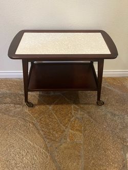 Mid-Century Rolling Bar Cart Side Table
