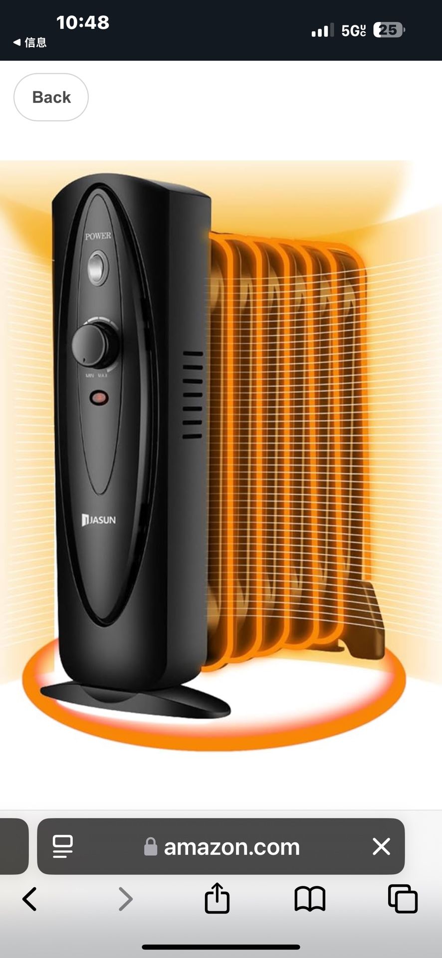 Mini Oil Filled Space Heater, JASUN Electric Radiator Heater with Adjustable Temperature, 700W Powerful Heating for Bedroom, Office, Living Room, Blac