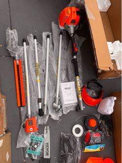 33CC 6-in-1 Multi-Functional Trimming Tools, Gas Hedge Trimmer, Weed Eater, String Trimmer, Brush Cutter, Edger, Pole Saw Chainsaw Pruner with Extensi