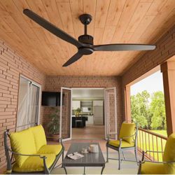 New Ceiling Fan 60 in. Black Indoor Outdoor 3 Wooden Blade with Remote Control, 6-Speed Adjustable