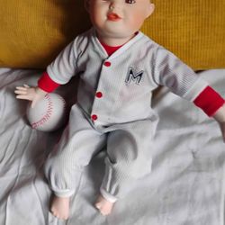 Little Slugger Porcelain Doll With Hat And Baseball
