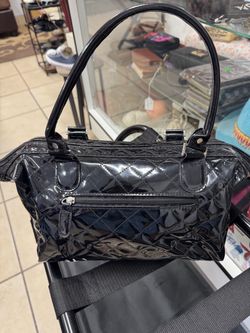 Black Quilted Patent Leather Handbag