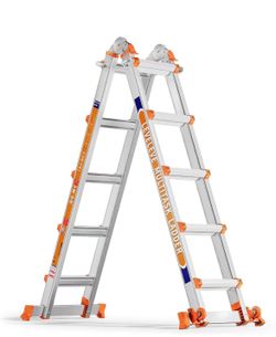 ❤️‍🔥 5-step A-frame ladder, 17-foot extension with stabilizer bar and wheels, 330-pound safety load ladder for home, roof, indoor and outdoor $ 50