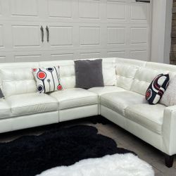 White Leather Sectional 