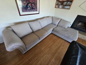 light gray microfiber L-shaped two piece couch