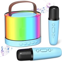 Karaoke Machine for Kids Adults，2024 New Mini Portable Bluetooth Karaoke Speaker with 2 Wireless Mics & Light for Home Party for Adults;Birthday Gifts