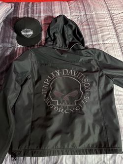 Brand new Harley-Davidson Willie, G, large size jacket, and snapback hat