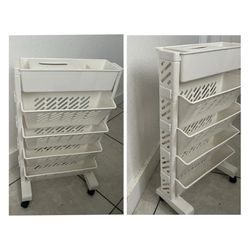 Book Rack Storage Mobile Bookshelf, White Removable Movable Plastic Organizer