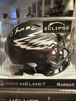 DeVonta Smith Signed Philadelphia Eagles Riddell Eclipse Speed Mini Helmet BAS