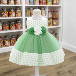 Green And White Dress With Polka Dots
