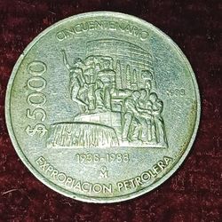 Silver Toned 1988 5,000  Peso Commerative Coin