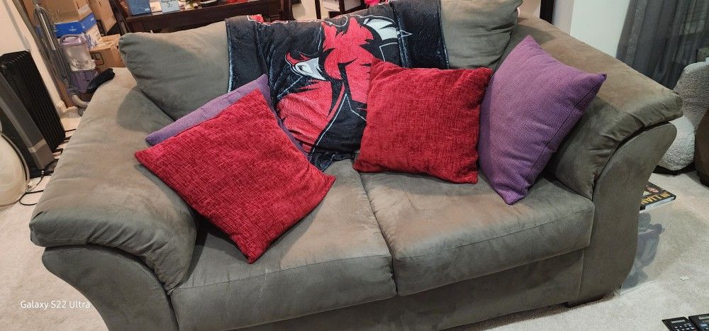 Grey Couch Set, Pillows, Ottoman and pull Out As A Bed