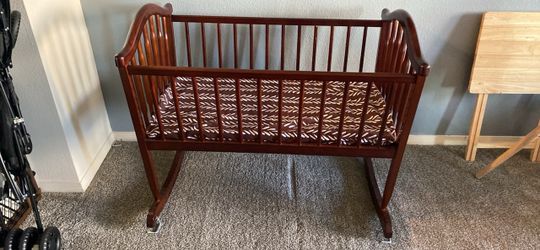 Wooden Baby Cradle with Mattress