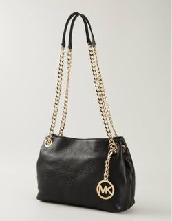 Michael Kors Kelsey Black Leather Gold Chain Shoulder Bag - Like New