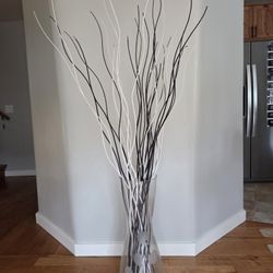 Tall Glass Vase W/dried Twigs