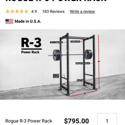 Rogue Fitness R-3 Power Rack Stand With Double Fat Skinny Pull-Up Bar