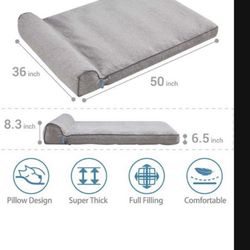 BDEUS Orthopedic Dog Beds for Large Dogs 50"× 36" x 6.5", with Pillow, Washable Cover and Non-Slip Bottom.