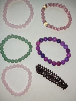 Real stone bracelets 10 each rose quartz, jade,