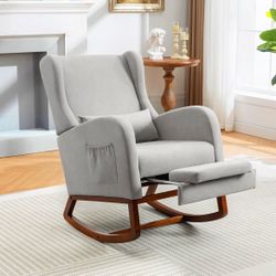 Like NEW! AYEASY Grey Rocking Chair w/ Foot Rest