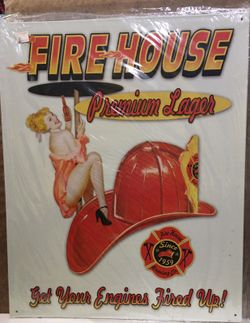 Fire House Lager metal sign