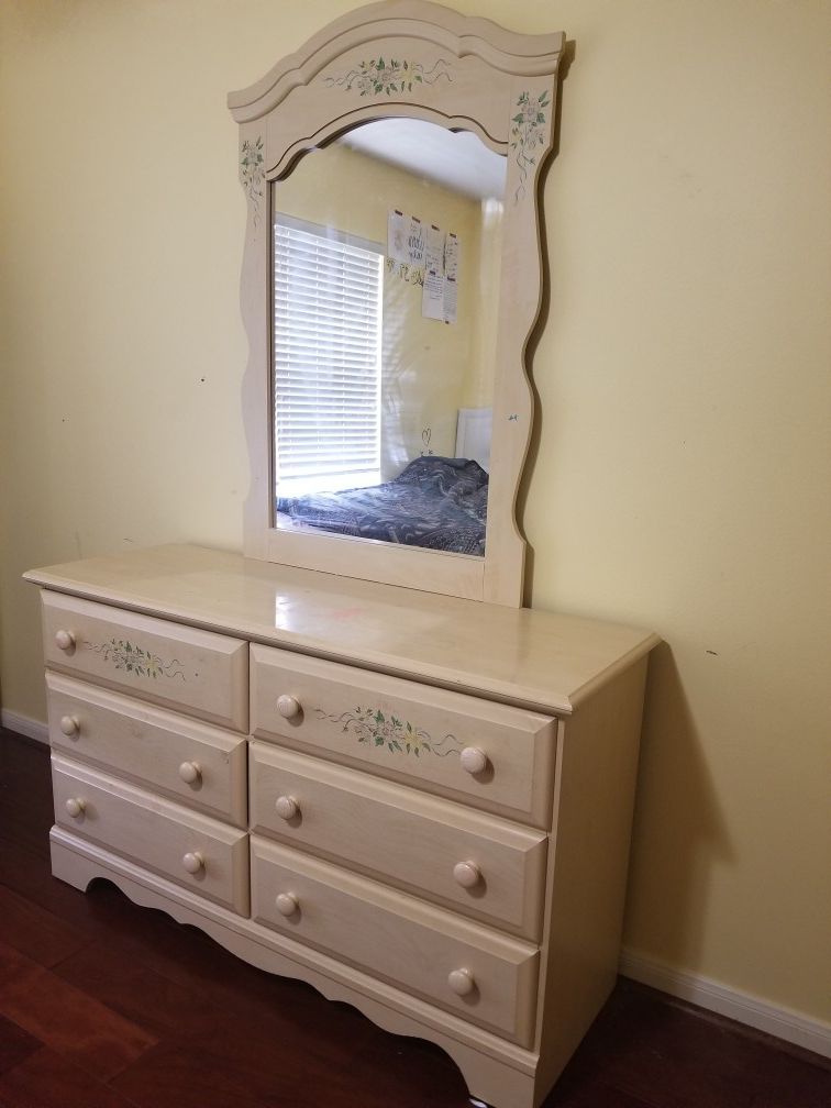 Cute French Country style kids room furniture - desk, chair, dresser with mirror and end table