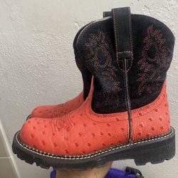Ariat Boots Womens Leather Suede Fatbaby Ostrich Print, Size 6B