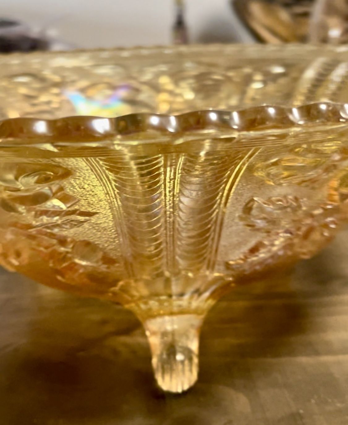 Iridescent Orange Footed Rose Bowl