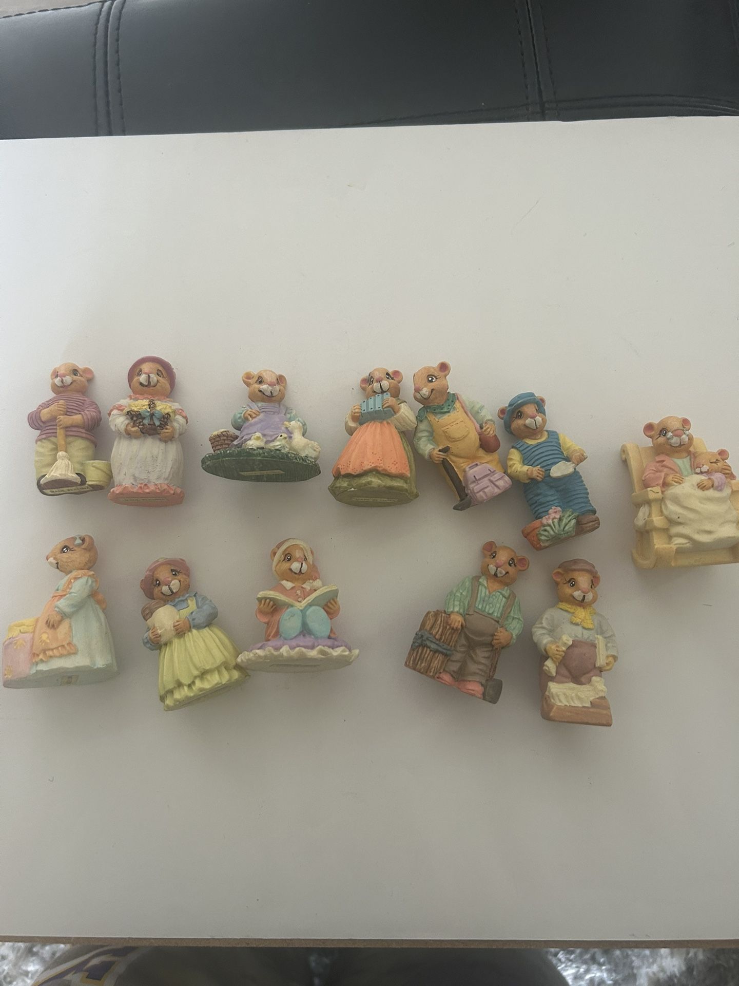 Vintage Field Mice Resin Figurines Set 12, Signed By JC 1992