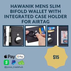 Hawanik Mens Slim Bifold Wallet With Integrated Case Holder for AirTag