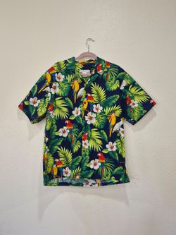 Alohawears Men's Hawaiian Shirt L Parrot Hibiscus 100% Cotton Made in Hawaii