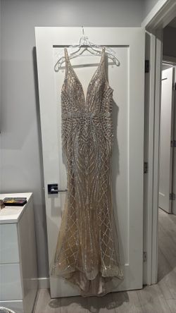 Cinderella Divine Champagne Beaded Formal Evening Gown – Size 14