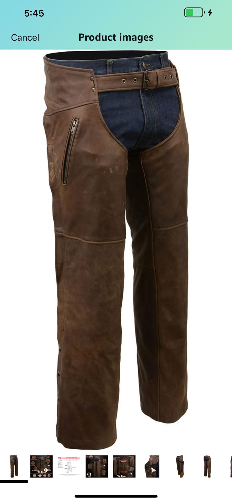 Milwaukee Leather Chaps for Men's Vintage Crazy Horse Brown Leather- Snap Out Thermal Lined Motorcycle Chap MLM5518 - Medium