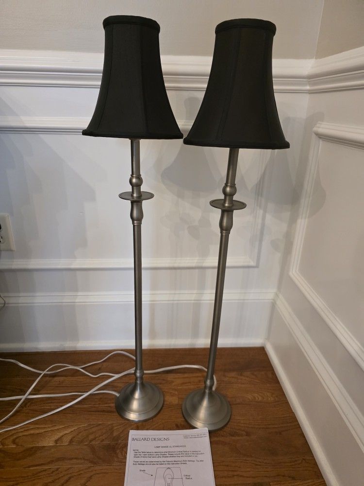 Pair Of Ballard Design Taryn Buffet Lamps With Black Silk Shades