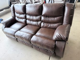 Brown Faux Leather Reclining Sofa / Couch – Excellent Condition!