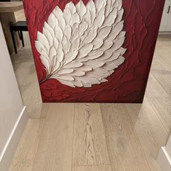 Large Red And White Leaf Canvas Painting 40 X 40