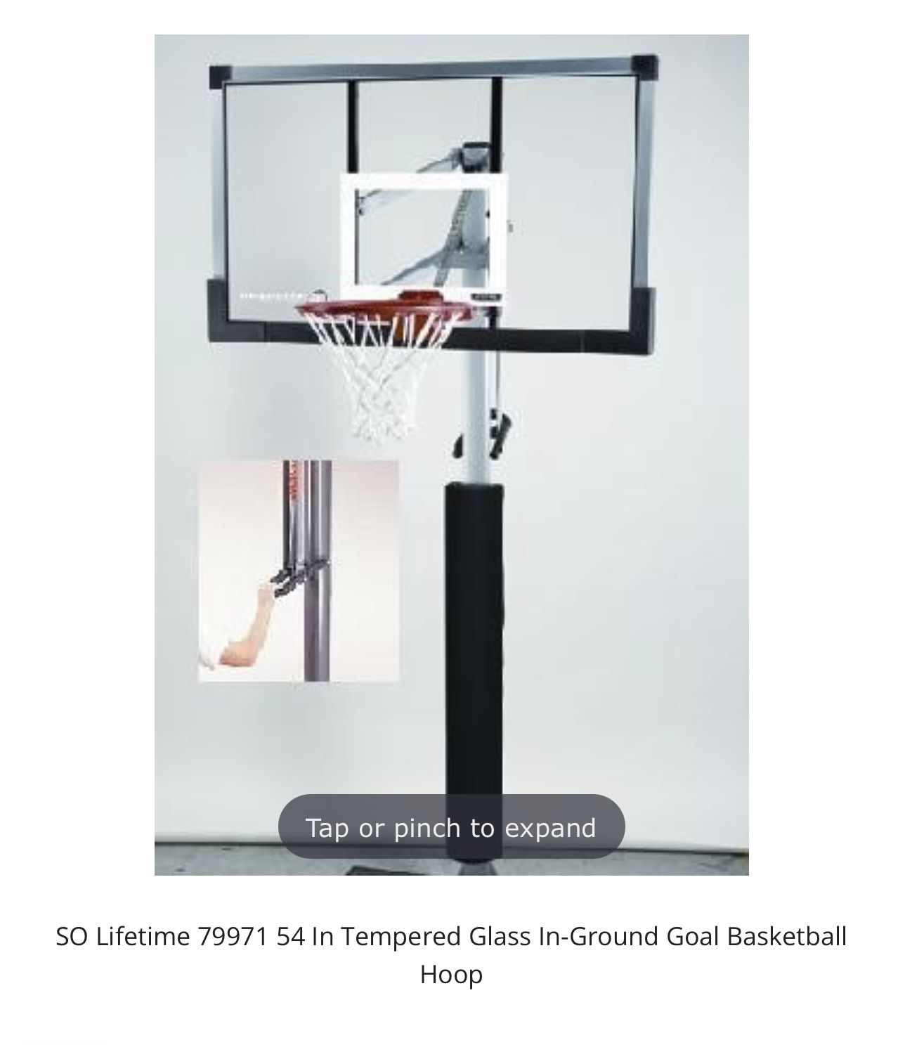 Lifetime 54" Tempered Glass In-Ground Basketball Hoop (Model 79971) never used