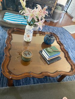 Vintage Wellington Hall Solid Mahogany Table With Custom Glass Top