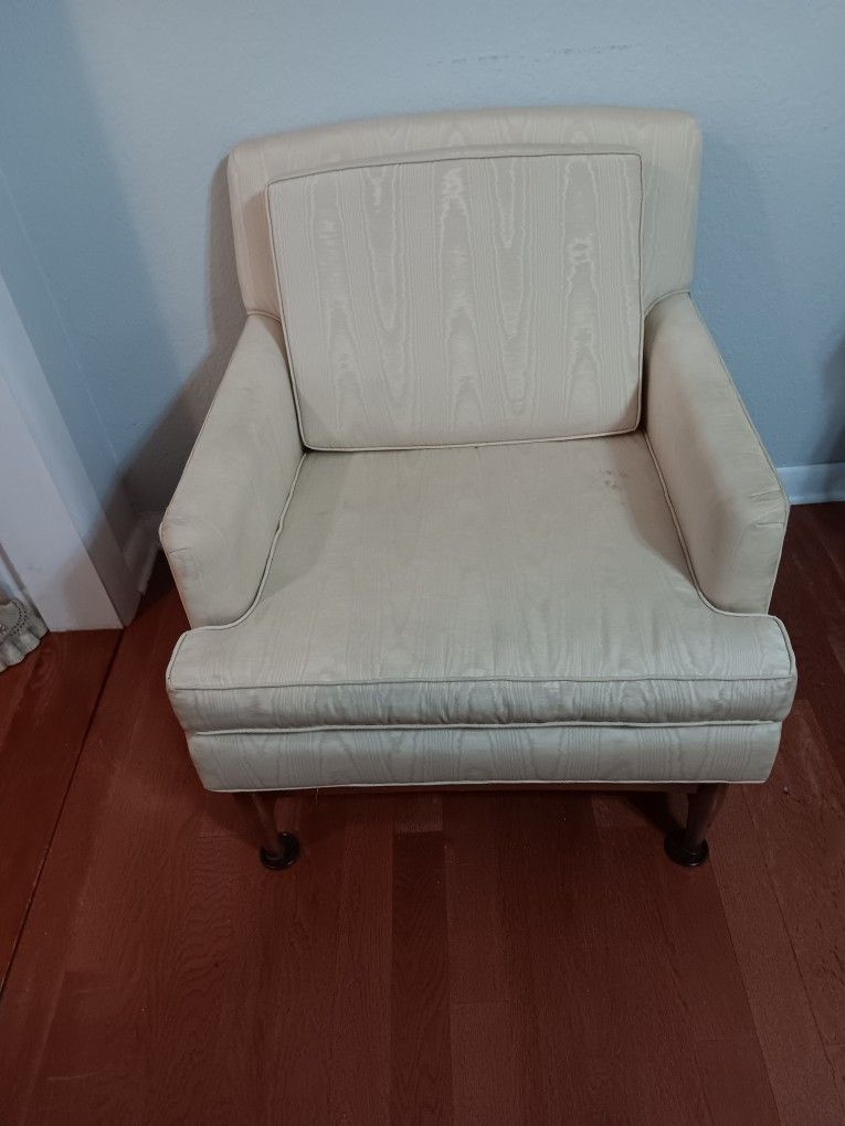 Chair And Ottoman Cream Damask Vintage