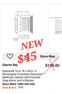 Glacier Bay Recessed Medicine Cabinet with Mirror – 16 in. W x 26 in. H