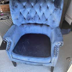 Blue Velvet Accent Chair - Like New