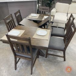 7pc Oak Rectangular Extendable Dining Table Set