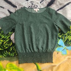 Michael Kors Green Giraffe Print Smocked Blouse Top